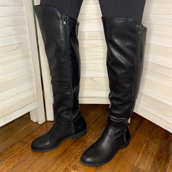 A New Approach Bradley Black Faux Leather Zip Up Over the Knee Boots Size 9 - Picture 4 of 10